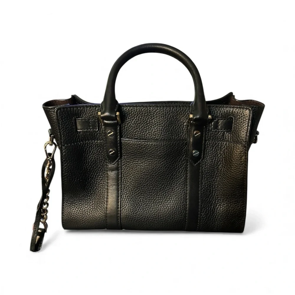 Micheal Kors Hamilton small satchel bag in black pebble leather and gold accents